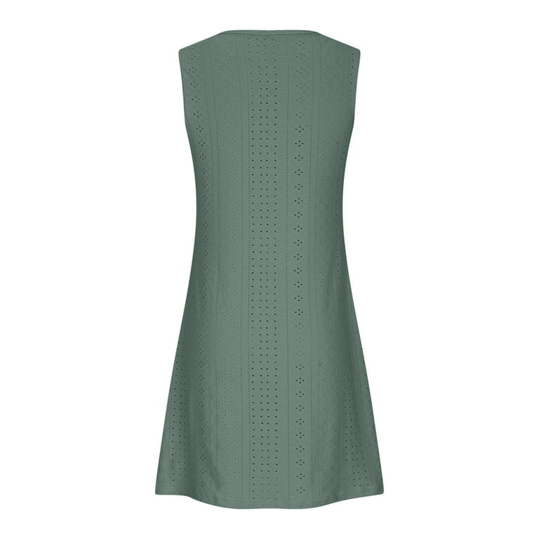 WIZUTIZ Womens Summer Dress Loose A Line Dress Mini Dress Solid Shift Dress  Round Neck Sleeveless Beach Dress for Lady Crochet Keyhole Casual Graduation  Dress Green L - Walmart.com