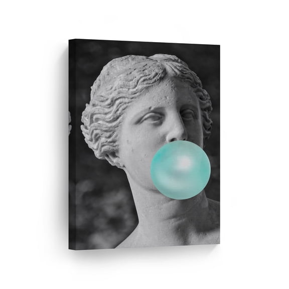 Smile Art Design Alexandros of Antioch's Masterpiece Venus Statue Venus de Milo Teal Blue Bubble Gum Art CANVAS PRINT Famous Statues Wall Art Classic Art Home Decor Ready to Hang Made in USA 12x8