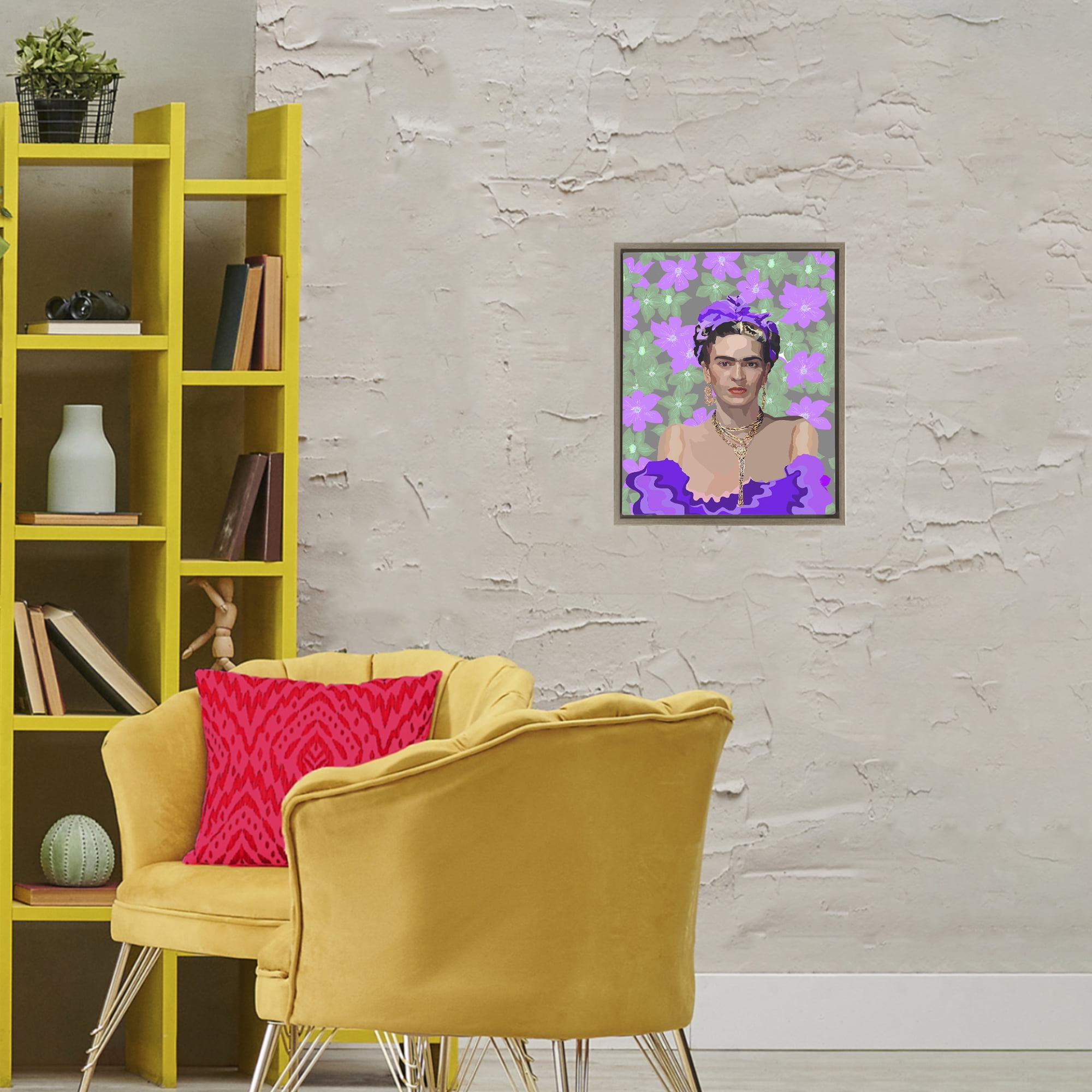 Floral Reverie Frida Brown Framed Floater Canvas Wall Art, design by Lynnda Rakos