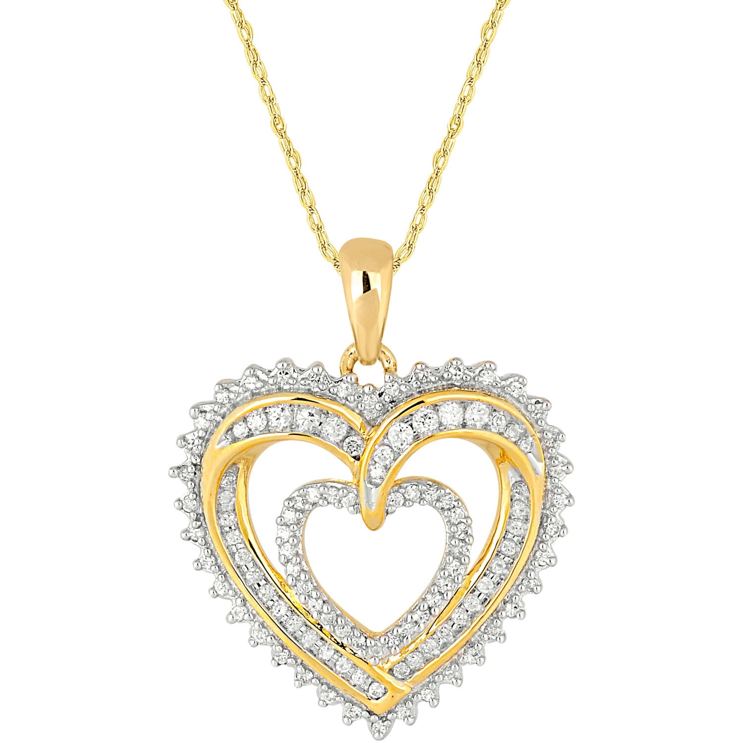1 4 Carat T.W. Diamond 10kt Yellow Gold Shadow Heart Pendant by INTERJEWEL