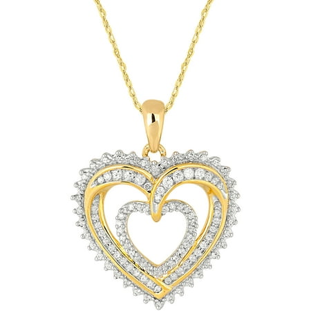 1/4 Carat T.W. Diamond 10kt Yellow Gold Shadow Heart Pendant