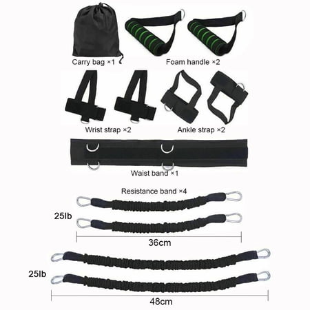 1 Set Elastic Resistance Bands Set Body Exercise Belt Bounce Trainer Pull Rope Stretching Strap Strength Training Equipment Home Gym Fitness Sports BLACK