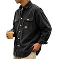 thumbnail image 6 of LODIENY Men Corduroy Shirt Jacket Casual Work Button Down Long Sleeve Vintage Regular Fit Shirts with Two Flap Pockets Black S, 6 of 7