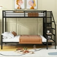 thumbnail image 2 of Bunk Bed Twin Over Full, Metal Bunkbed Frames with Storage Stairs, Wire Shelving and Wardrobe, Full-Length Guardrail, No Box Spring Needed, Black, 2 of 9