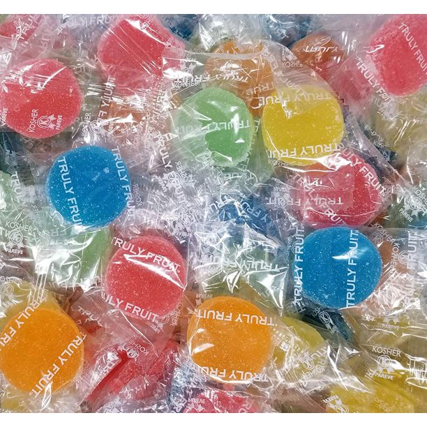 Truly Fruit Soft Jelly Candy Discs, Individually Wrapped Fruit Gems