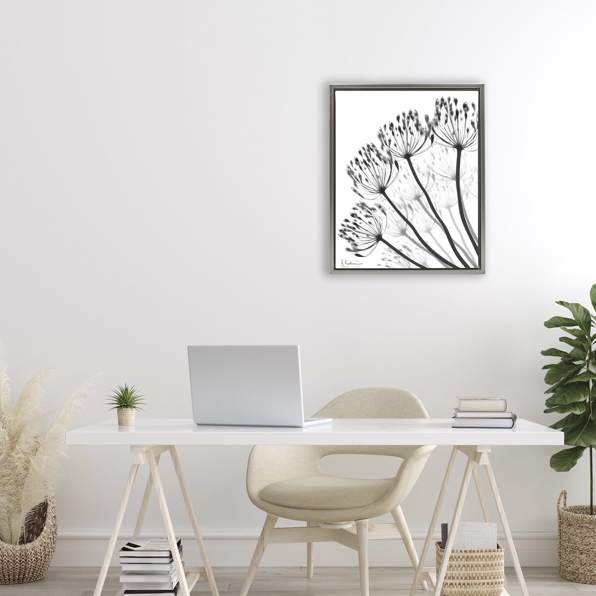 Stupell Industries Floral Fan Dandelions Gray Framed Floater Canvas Wall Art, design by Albert Koetsier