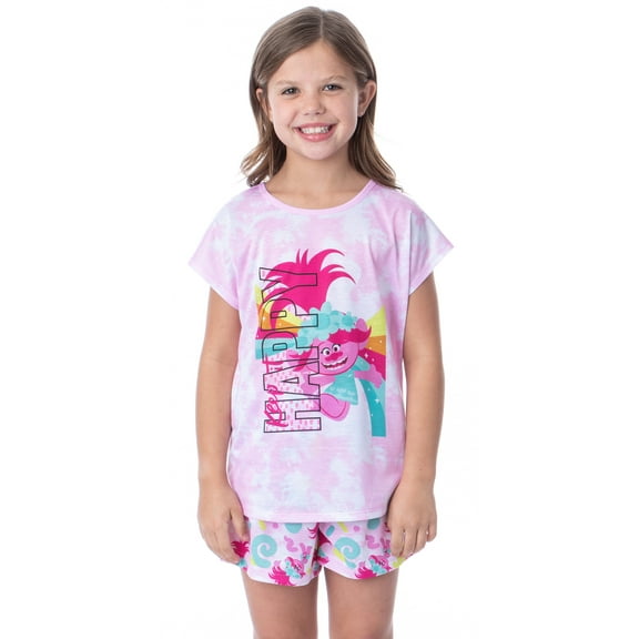 Dreamworks Trolls Girls' Poppy Happy Sleep Pajama Set Shorts Crewneck