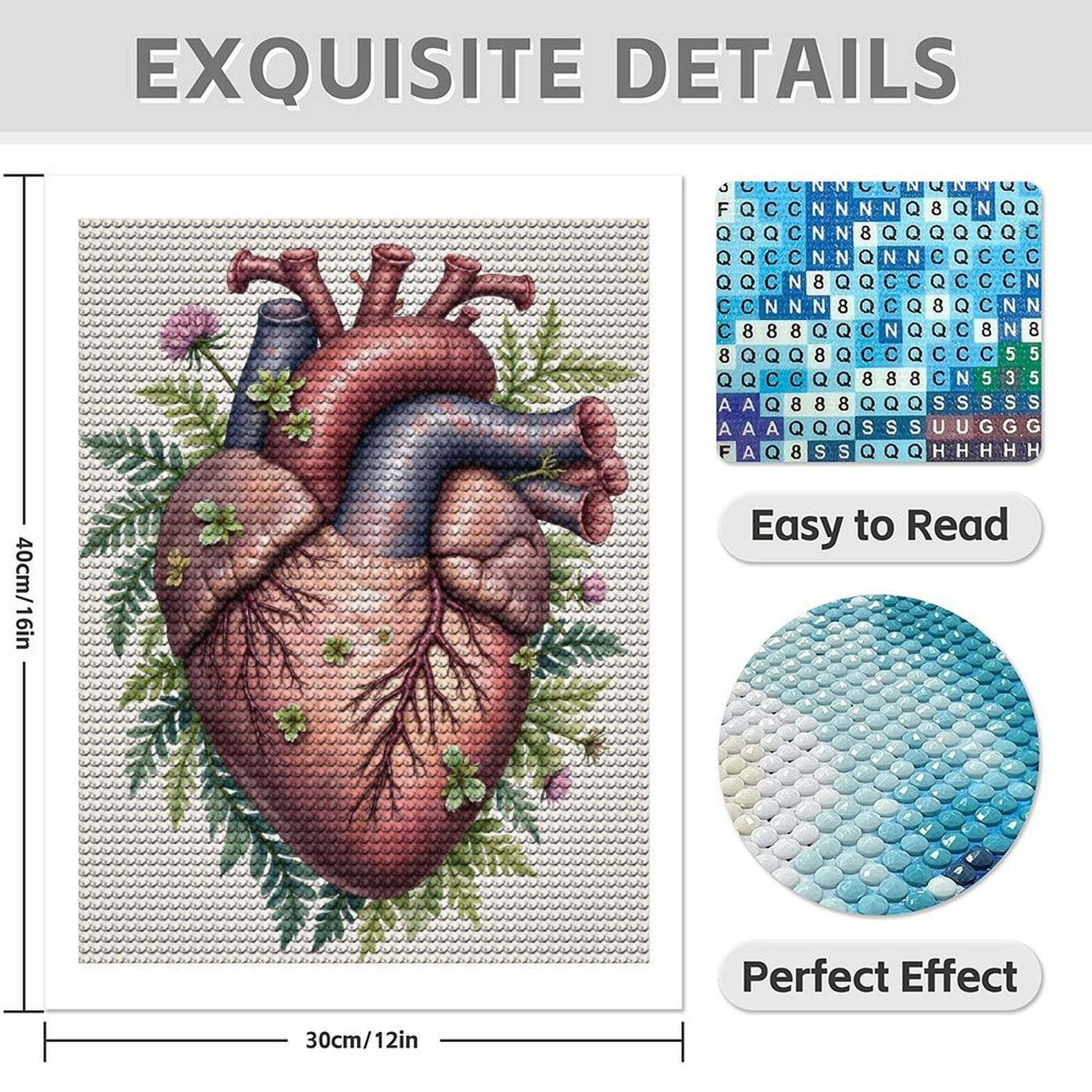 Diamond Art Kits for Adults - 5d Heart Flora Art Vivid Leaves Diamond Painting for Adults, Diamond Art for Adults Beginners, Diamond Painting Kits for Adults for Home Wall Decor