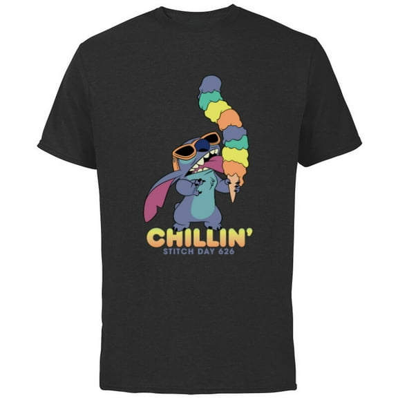 Disney Lilo and Stitch Ice Cream Chillin' - Short Sleeve Cotton T-Shirt for Adults -Customized-Black
