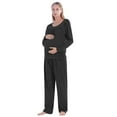 thumbnail image 3 of EFINNY Women's Maternity Nursing Pajama Set Breastfeeding Sleepwear Set Double Layer Long Sleeve Top Pants Pregnancy PJS, 3 of 8