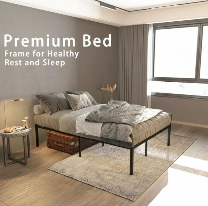 Yoneston Heavy Duty Twin Size 16" Kids Metal Platform Bed Frame with Under-Bed Storage No Box Spring Required, Black