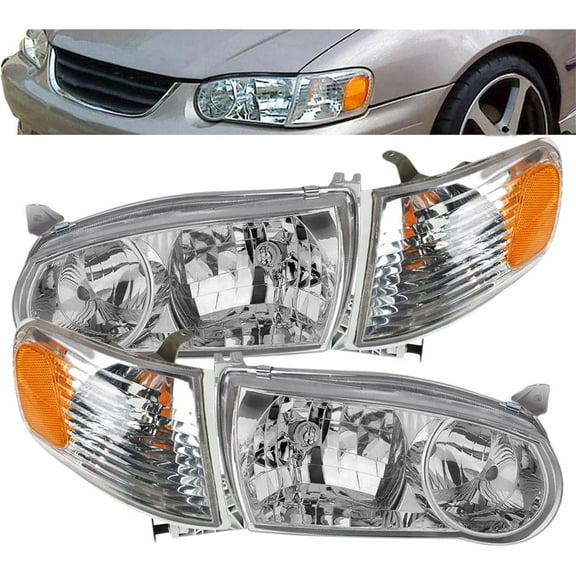waltyotur Front Headlights Assembly Replacement for Toyota Corolla 2001 2002 Headlights Headlamps w/Corner Signal Lamp Driver and Passenger Side