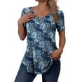 thumbnail image 4 of FOLUNSI Casual Floral Henley Shirt Knit - V-Neck Short Sleeve Blouse - M-4X, 4 of 6