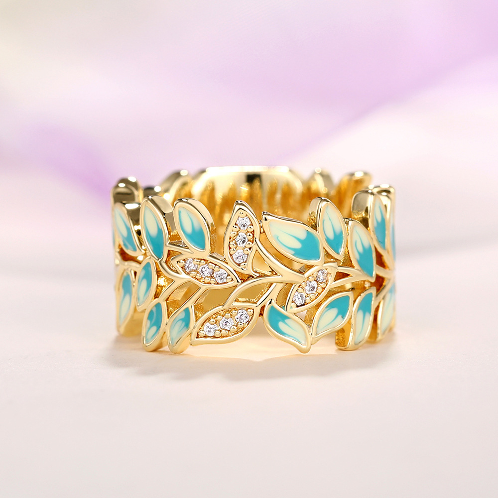 Ross-Simons 14kt Yellow Gold Leaf Ring - Italian Green Enamel Statement Ring For Women