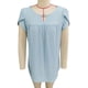 thumbnail image 1 of Camiseta de verano para mujer, mangas cortas de pétalos, busto plisado, agujeros huecos, tela, color puro, blusas casuales, azul cielo XL, 1 of 3