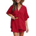 thumbnail image 3 of Fantaslook 2 Piece Womens Outfit Sets Button Down Shirts and Shorts Casual Lounge Sets Short Sleeve Pajamas Sets Summer Loungewear, 3 of 8