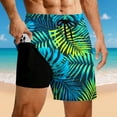thumbnail image 2 of Telankuip Mens American Flag Print Swim Trunks with Compression Liner Summer Casual Hawaiian Holiday Style Beach Surfing Shorts Lined Pocket Elastic Drawstring Waist Board Shorts 17-Green XL, 2 of 5