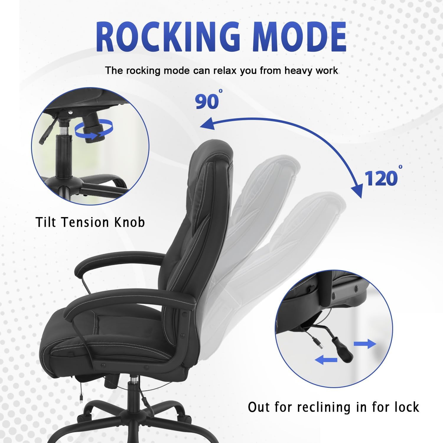 CL.HPAHKL Big and Tall Office Chair 500lbs Wide Seat Ergonomic Computer Desk Chair with Lumbar Support Arms High Back PU Leather Executive Task Swivel Rolling Chair, Black