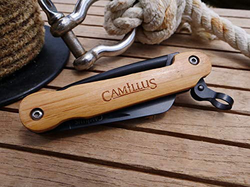 Camillus 7.5" Folding Pocket Knife, 1.34" Sheep Foot Blade with Marlin Spike, Bamboo Handle