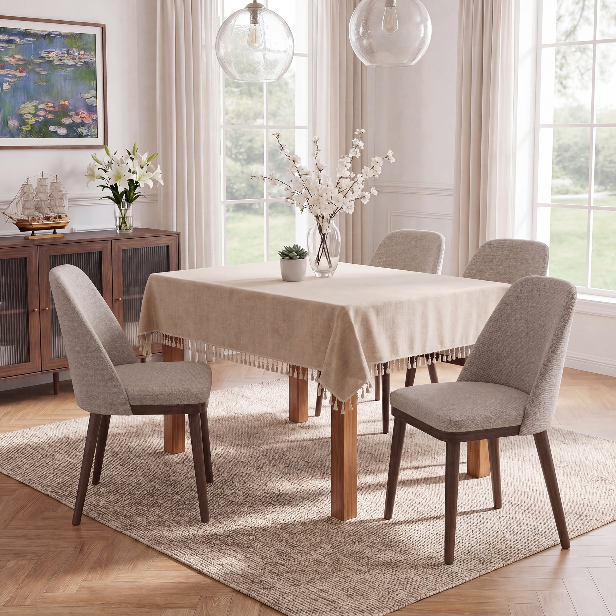 Modern Upholstered Dining Chairs Set of 2 — Fabric Padded Side Chairs with Solid Wood Legs for Kitchens and Dining Rooms, Camel
