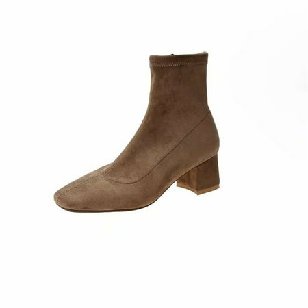 

Women s Flat Boot Heeled Ankle Shoes PU High Top Boots Fashionable Square Heels