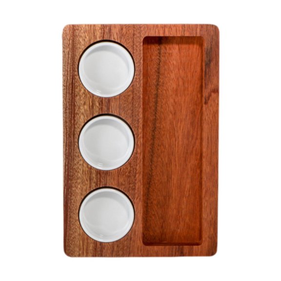 TISHITA Cheese Board with 3 Round Bowls Decorative Acacia Wood Serving Tray Serving Platter for Cheese Appetizer Sauce