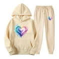 thumbnail image 2 of Feancey Sweatsuits for Women Valentines Day Trendy Hoodie 2 Piece Set Teen Girl Cute Casual Heart Print Hooded Pullover and Jogger Pant Sets Beige XL, 2 of 6