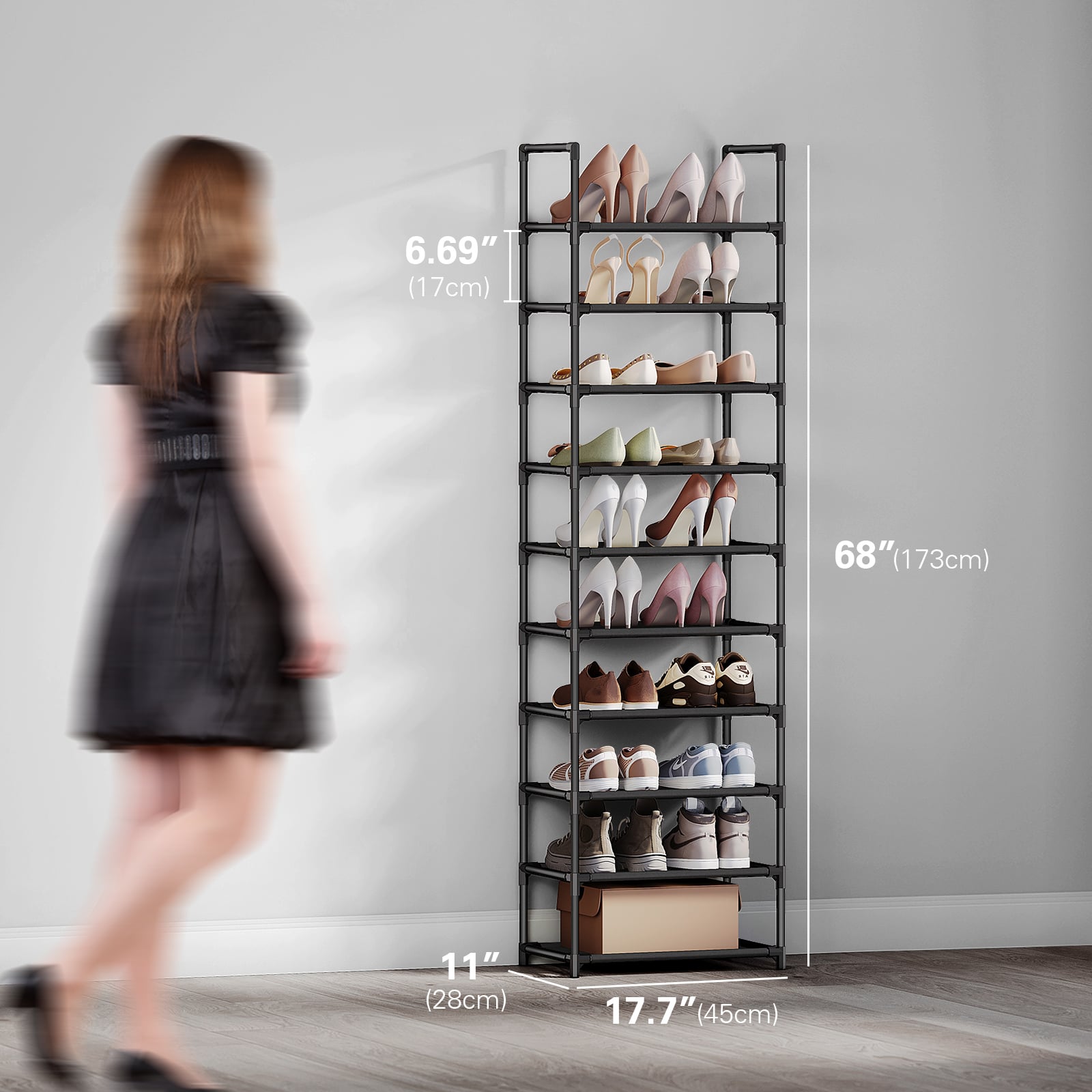 Bug Hull 10-Tier Narrow Shoe Rack, Black photo 8