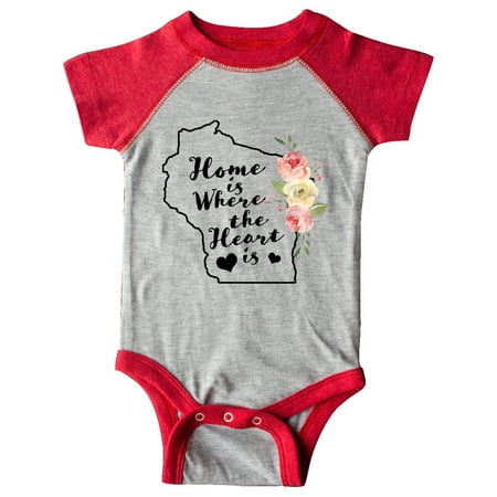 

Inktastic Wisconsin Home is Where The Heart is with Watercolor Floral Gift Baby Girl Bodysuit