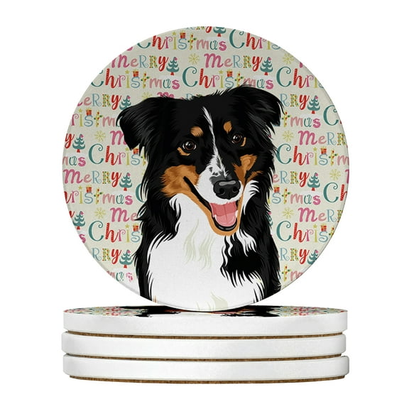 Australian Shepherd Black Tricolor #3 Christmas Large Sandstone Coasters Pack of 4 4 in x 4 in