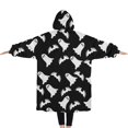 thumbnail image 2 of Oversized Wearable Blanket Hoodie,Halloween Ghost and Bat Silhouette Pattern Sherpa Blanket Hoodie with Super Pockets,Super Warm Fuzzy Pullover for Women & Men, 2 of 6
