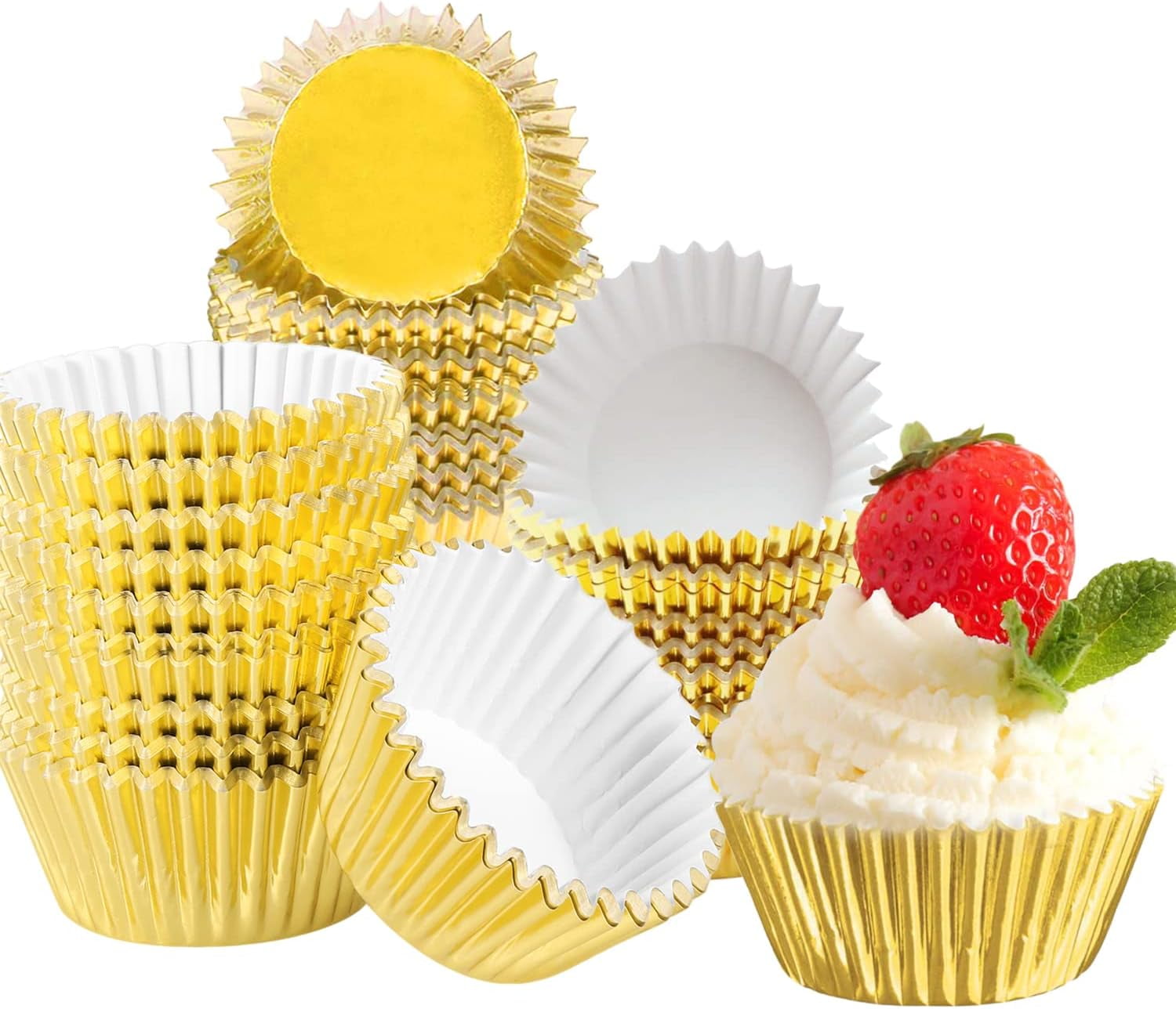 300pcs Foil Cupcake Liner, Metallic Cupcake Liners Cupcake Liners for Baking Gold Color