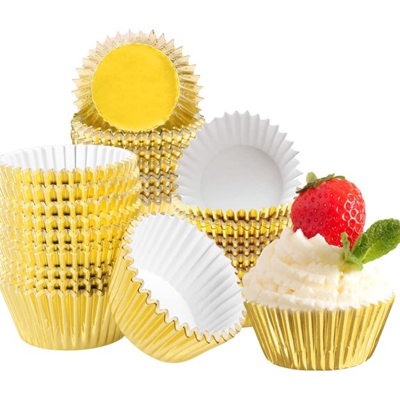Foil Metallic Cupcake Liners Topboutique 300 Pieces Mini Muffin Paper Cases Baking Cups Cupcake Liner for Christmas Day, Holiday Wedding Birthday Party Baby Showers (Gold)