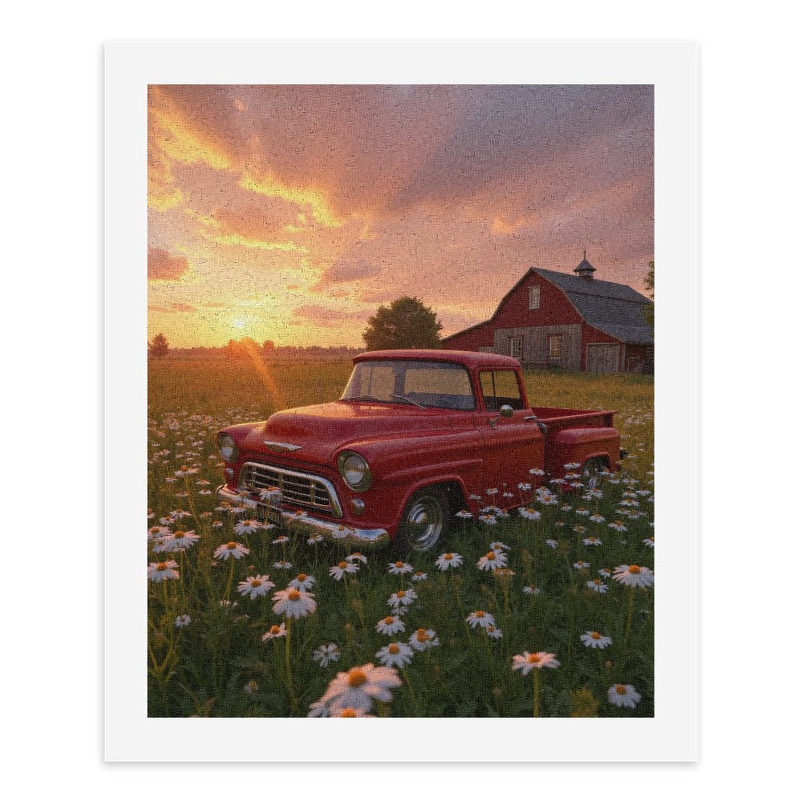 Paint by Numbers Kit for Adults, Sunset Red Truck Field Barn Paint by Numbers, Easy Paint by Numbers Kit for Adults Beginner, DIY Adult Paint by Number Kits on Canvas, Home Decor