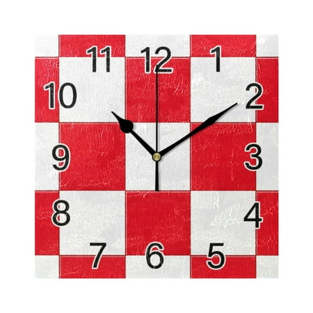 Ryvnso Checkered Grid-t9 Wall Clock Square Silent Non-Ticking Battery Operated 7.78