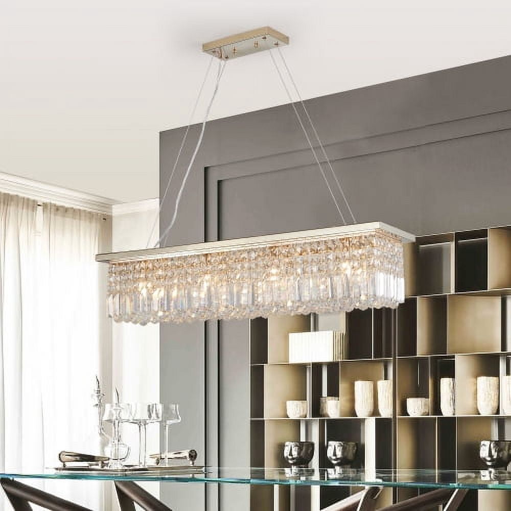 ACE-LIGHTS,Modern Crystal Chandelier,8-Light Golden Rectangle Raindrop Chandelier(Bulb Not Included),Contemporary Rectangular Pendant Light Fixture for Living Room,Dining Room,Kitchen,Bedroom(Golden)