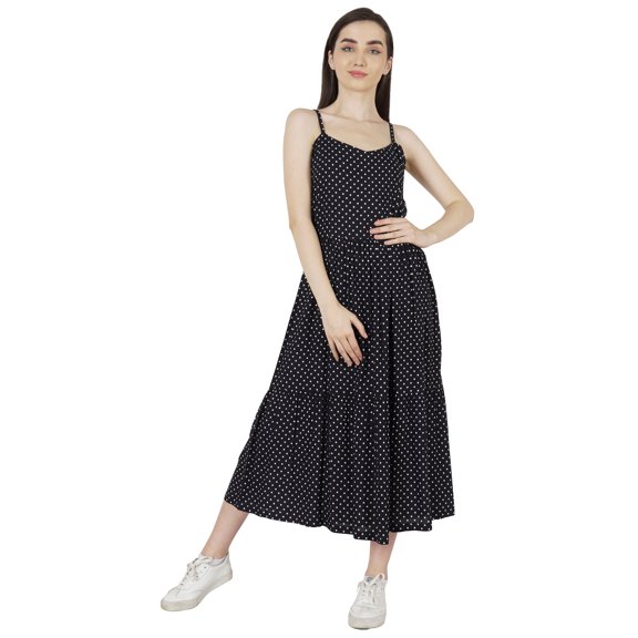 Bimba Adjustable Spaghetti Strap Dresses For Women Casual Summer Printed Rayon Maxi Dress