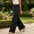 thumbnail image 5 of Women' s Culottes Linen Blend Wide Leg Pants Flowy Pants Cute Pants Women Elastic Waist Pants Summer Lounge Trousers Palazzo Beach Pants Womens Loose Pants Straight Long Trousers Black M, 5 of 9