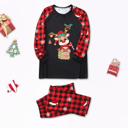 

NEGJ Daddy Dad Sleepwear For Christmas Family Matching Pajamas Cute Big Headed Deer Print Pjs Plaid Lon