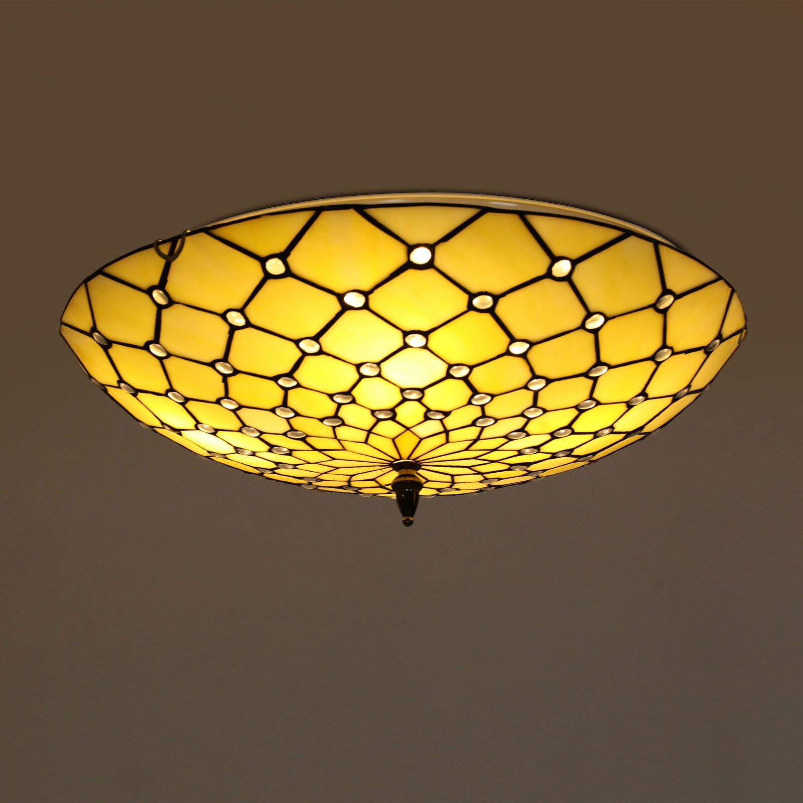4-Light Classic Ceiling Light Flush Mount Wide Stained Glass Ceiling Light 110V