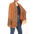 thumbnail image 4 of New Fashion for Women YOOSMATIC Jacquard Open Front Cardigan Fringe Trim Sweater Brown Large Size, 4 of 6