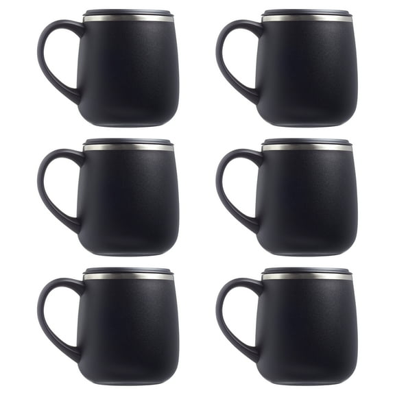 11 oz. Stainless Steel Coffee Mugs with Lid - 6 pack - Black