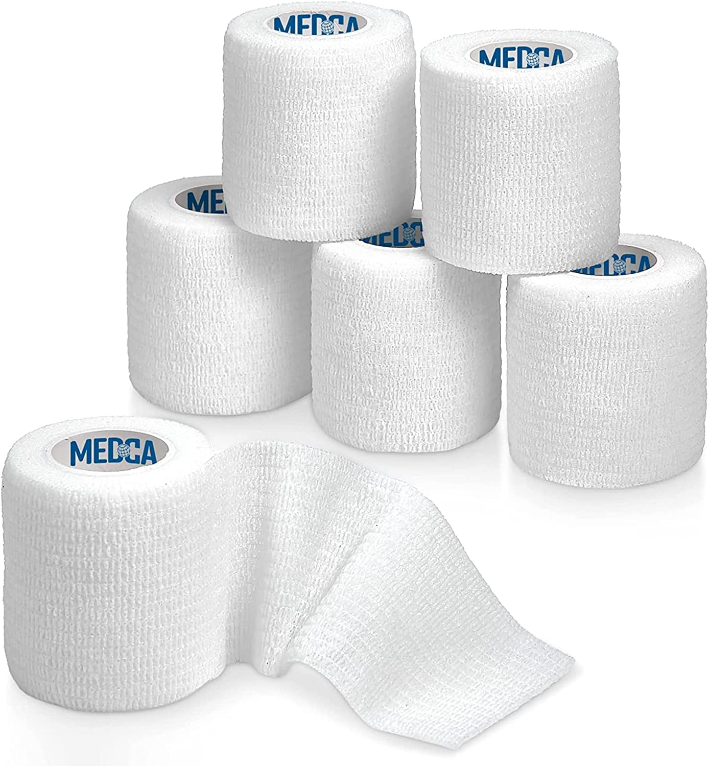 MEDca 6 Pack, Self Adherent Cohesive 2”x 5 Yards white Color Bandage Rolls