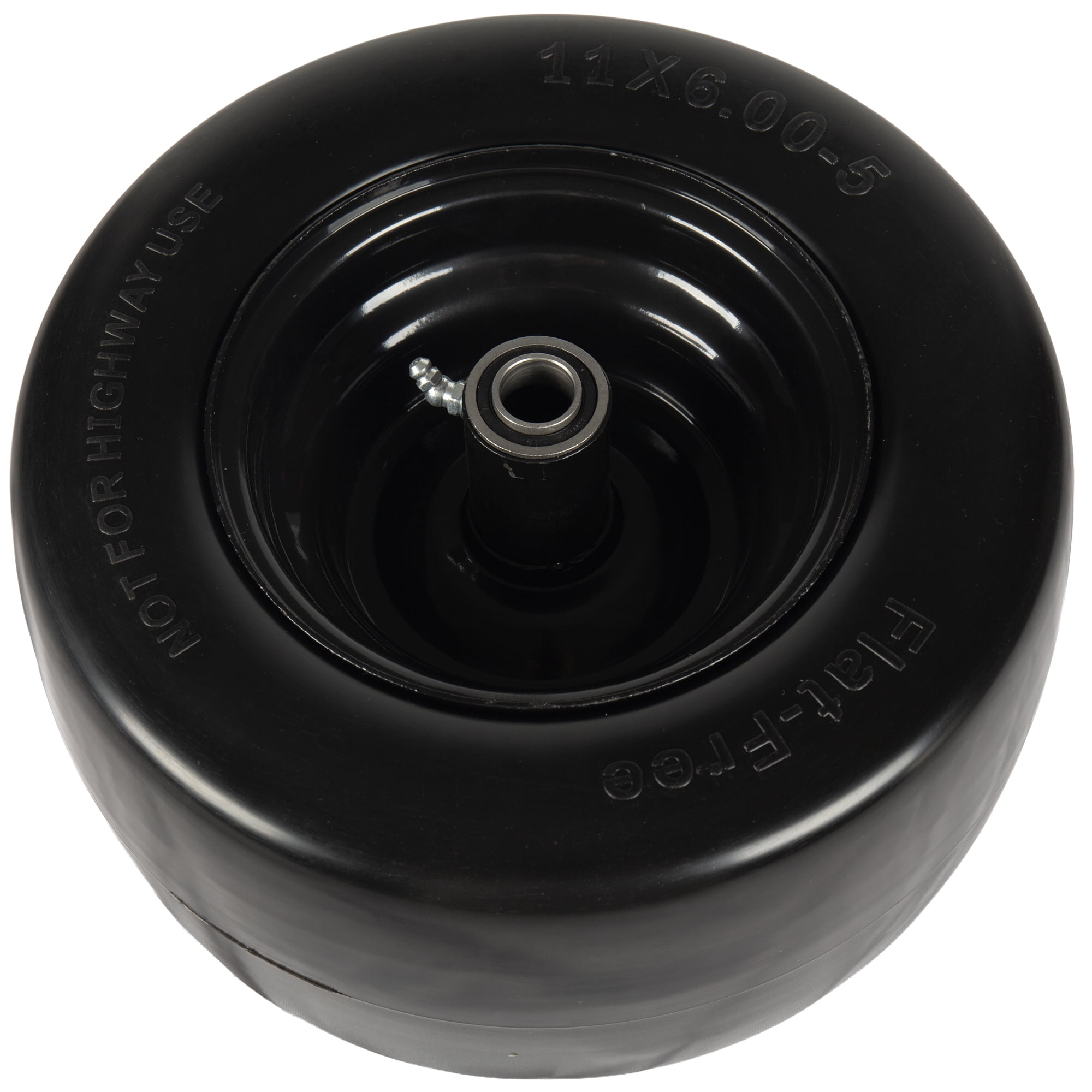 Leumius Set of 2 11x6.00-5 Smooth Tire and Wheel, 11x6-5 Solid Rubbe Riding Lawn Mower Tire with Rim, 3/4" Bearing, 5.8" Centered Hub, Smooth Tread Solid Tire for Zero Turn Mowers
