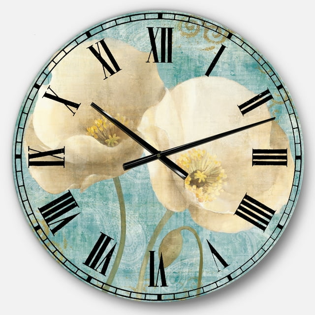DesignArt bouquet de Coquelicots sur Paisley II Grande Horloge Murale