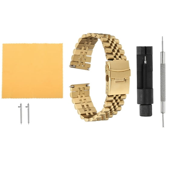 Uxcell Stainless Steel Mesh Watch Band 22mm Quick Release Universal Metal Watch Strap Double-Lock Deployment Clasp Replacement Bands for Men Women, Gold Tone