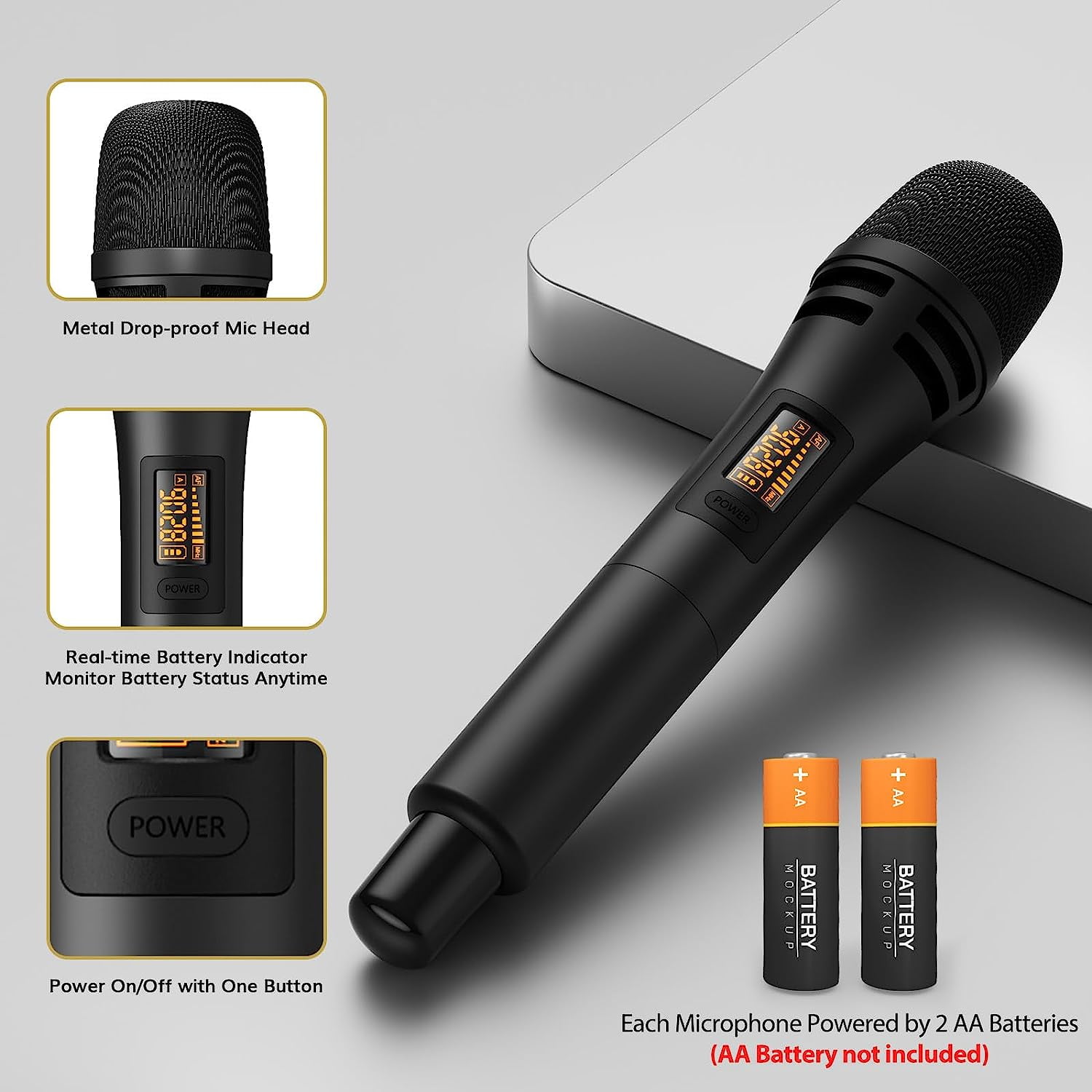 TONOR Wireless Microphone Systems Professional UHF Cordless Karaoke Microphones Handheld TW350 Black