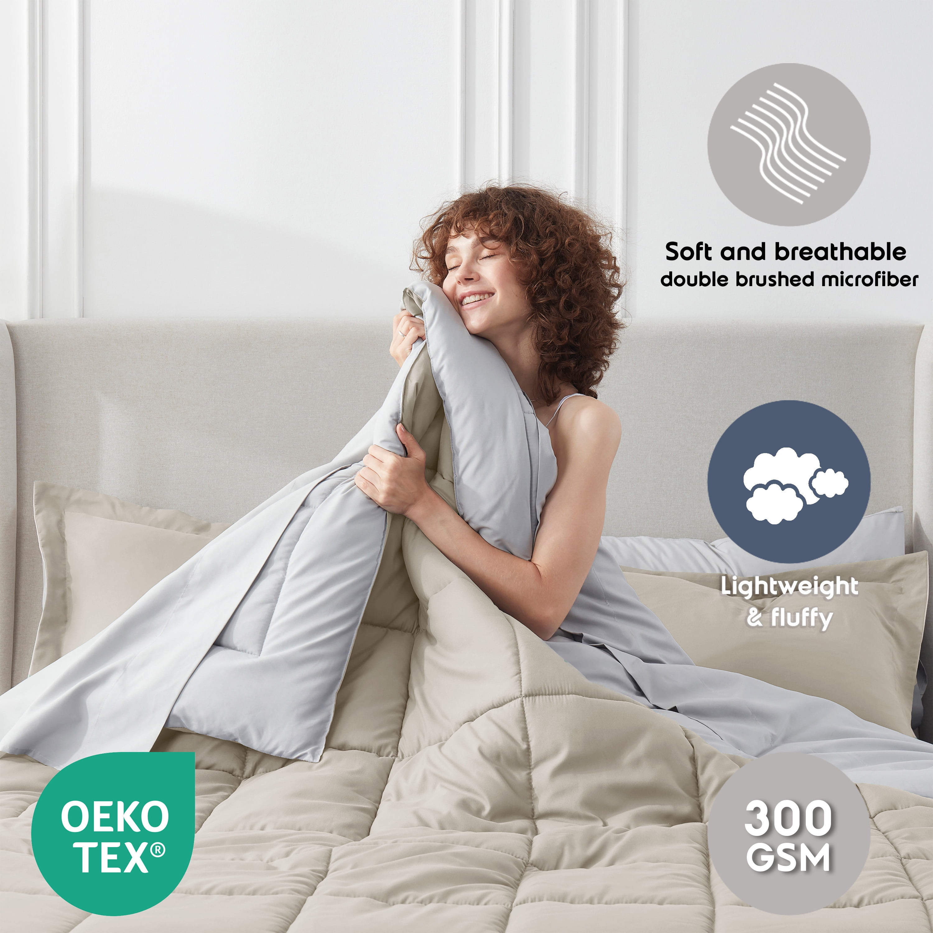 LammaLoe King Comforter Set, With King Sheets, Reversible Bed In A Bag 7 Piece, Bedding Set, Beige