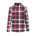 thumbnail image 4 of Jewelreauty Womens Button Up Blouses Long Sleeve Lapel Neck Striped Plaid Shirts Casual Work Tops with Pocket (L, Hot Pink), 4 of 8