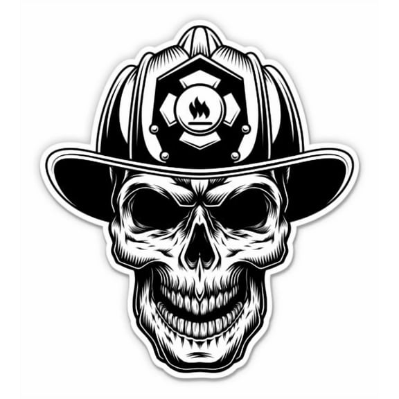 Firefighter Skull - 3" Vinyl Sticker - For Car Laptop Water Bottle Phone - Waterproof Decal